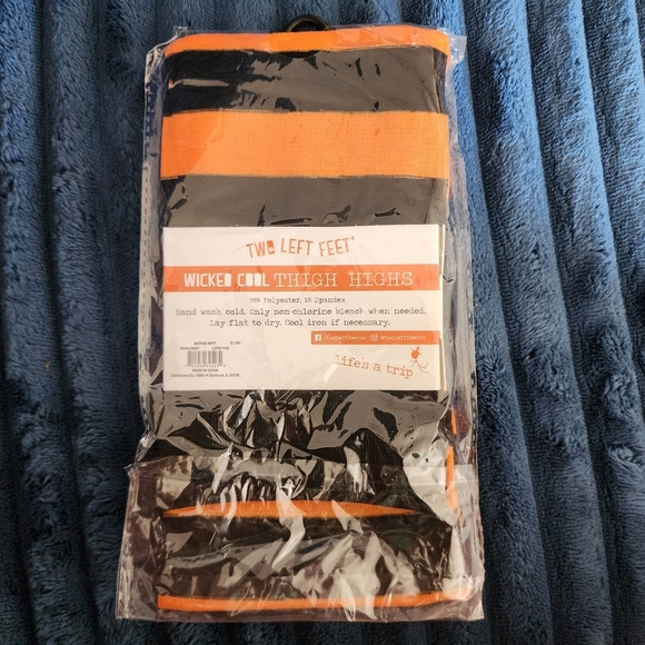 NWT Two Left Feet Wicked Cool Thigh Highs Orange Black Striped Halloween Tights - Picture 2 of 5